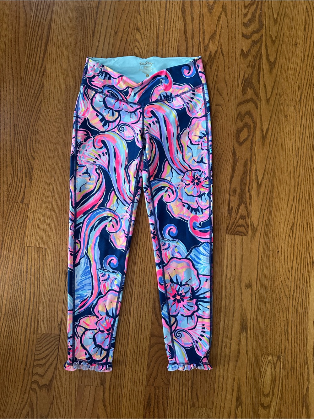 Lilly Pulitzer Navy Pink Floral Scroll Print Leggings